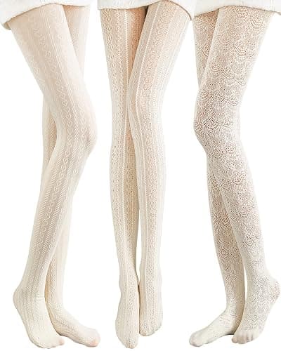 JaGely 1/2/3 Pair White Lace Tights for Women White Fishnet Hollow out Knitted Tights Lolita Stockings Lace Strips Pantyhose - Image 1
