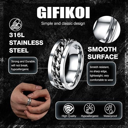 GIFIKOI 30Pcs Jewelry Set for Men Stainless Steel Band Ring Cuban Link Chain Necklace and Bracelet Cross Dog Tag Pendant Necklace Hoop Stud Black Earrings Mens Fashion Jewelry Set thumbnail 2