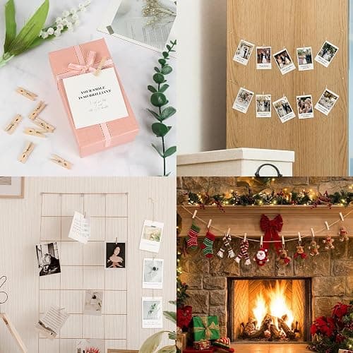 100 Pcs Wooden Clothespins for Photo Hanging Display, Mini Clothes Pins with String, Photo Display Hanging Clips for Crafts Pictures Photos Home Birthday Wedding Party Decoration thumbnail 9