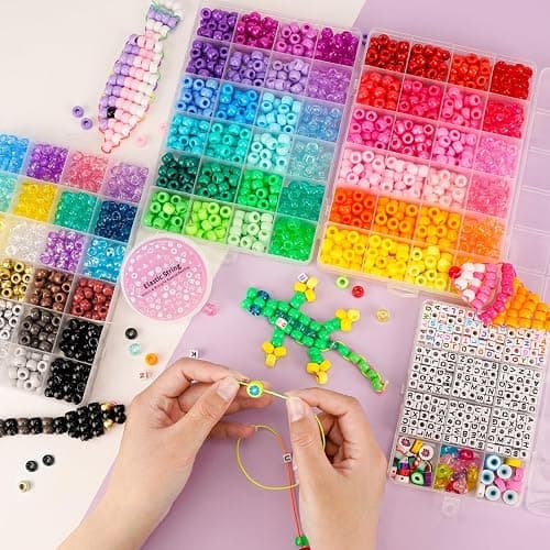 2400pcs Pony Beads 72 Colors 9mm Friendship Bracelets Making Kit, Rainbow Kandi Beads Bulk Letter Beads for Name Bracelets Jewelry Making Crafts with Elastic String thumbnail 3