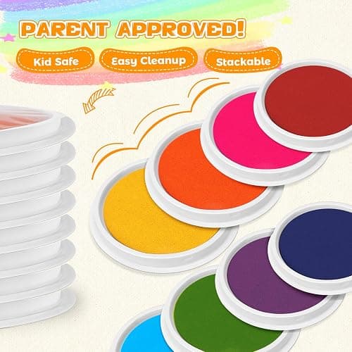 Nliyeisu 7 Inch Ink Pad Pads for Kids Washable, Large Stamp Pad with 8 Vibrant Colors, Non-Toxic Finger Paint & Stamp Pads Set for Arts and Crafts, Perfect for Children's DIY Projects, Home School Use thumbnail 5