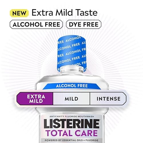 Listerine Total Care Alcohol-Free Anticavity Fluoride Mouthwash, 6 Benefit Oral Rinse to Help Kill 99.9% of Germs That Cause Bad Breath & Strengthen Enamel, Dye-Free, Extra Mild Mint Flavor, 1 L thumbnail 2
