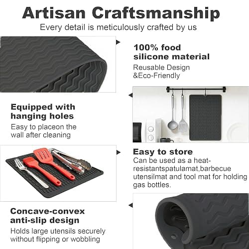 Geban Blackstone Griddle Tool Mat, BBQ Accessories Rest Pad for Black Stone, Weber, Traeger Grill Side Shelf, Silicone Heat Resistant Mat, Outdoor Kitchen Counter, Gifts for Men (Black) thumbnail 5