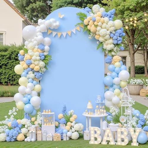 Wedding Arch Backdrop Cover, 6FT White Blue Arch Cover Stretchy Backdrops, Double-Sided Arch Stand Covers for Wedding Ceremony, Baby Shower, Birthday Party Decoration thumbnail 4