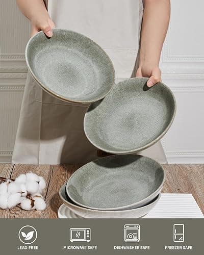 Pokini 16 Piece Double Bowl Dinnerware Sets, Stain Resistant Dish Set with Pasta Bowls, Easy Cleaning Dishes, Multi-Functional Plate and Bowl, Stack Compactly Plate Set, Service for 4 thumbnail 7