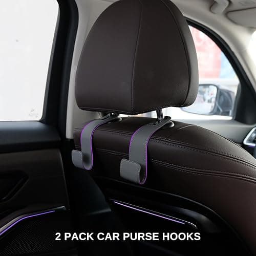 IRROMI Purse Holder for Car, 2 Pack Upgraded Car Seat Hooks for Hanging Purse and Bag, Leather Headrest Hooks for Car Back Seat, Car Organization Accessories (Gray) thumbnail 2
