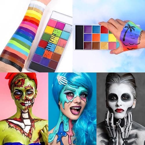 UCANBE Athena Face Body Paint Oil Palette + Translucent Setting Powder + 10PCS Brushes Set, Professional Non Toxic Face Painting Pallet Kit for Halloween SFX Cosplay Clown Makeup for Women Adults thumbnail 7