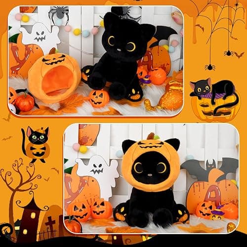 Hagusahuo Halloween Plush, 8inch Pumpkin Black Cat Plush Halloween Stuffed Animals for Kids, Cute Plushies Kawaii Stuffed Cat Soft Doll Toy for Boys, Girls, Girlfriend thumbnail 5