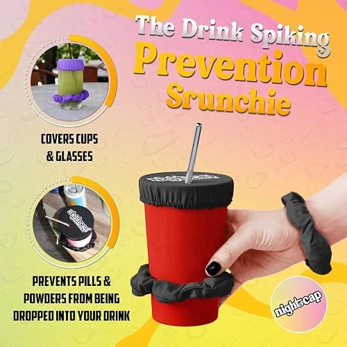 Nightcap The Original Drink Cover Scrunchie – As Seen On Shark Tank And TikTok - Reusable - Wear On Wrist Or In Hair, Prevent Drink Spiking - Sanitary Pocket Keeps Cover Clean thumbnail 2
