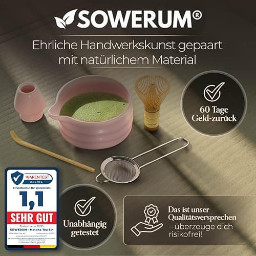 Matcha Set Rosa 5-teilig [TESTSIEGER] Schale mit Ausgießer und extra robustem Matchabesen Macha Tea Set für Starter aus Keramik, Matcha Besen, Bambus Löffel, Chasen,Whisk, Matcha Bowl, Matchaset thumbnail 7