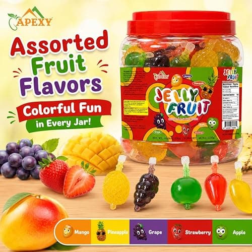 Apexy Jelly Fruit Candy – Assorted Fruit Flavors, Halloween Treat Juicy Chewy Gel Snacks, Kids & Adults Party Favors, Fun Treats for Goodie Bags & Events 46.9oz (1330g) thumbnail 3