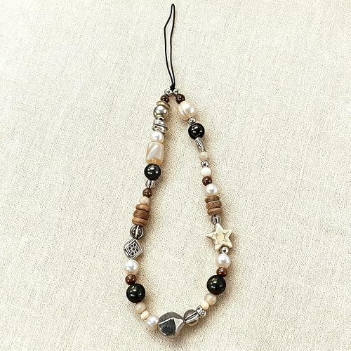 Vintage Brown Beaded Phone Charm Wrist Strap Star Heart Pearl Phone Chain Wristlet Short Camera Charm Strap Cute Beaded Wristlet Keychain Cellphone Charms Aesthetic Cellphone Wrist Lanyard for Women thumbnail 6