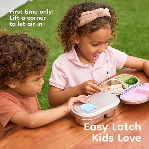 Good Bare Stainless Steel Snack Container for Kids – 2 Compartment Metal Bento Box, Leakproof, Non-Toxic, Easy-Open Latch, Dishwasher Safe, Small Snack Pack, Perfect for On-the-Go (Sweet Pink) thumbnail 2