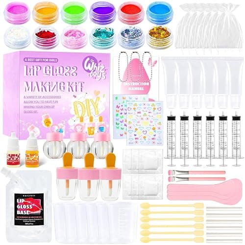 WhizToys DIY Lip Gloss Making Kit 74 PCS, Purple Kids Lip Gloss Supplies Set Beginner, Fun Craft Set Moisturizing Base, Birthday Gift for Girls, Kids, Teenagers, Women - Image 1