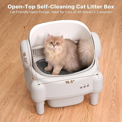 Self Cleaning Litter Box,Open Top Automatic Litter Box with App Control for Multiple Cats, Safety Sensors Protection, Odor Control Includes 2 roll Liners,Large Waste Bin, Cream White thumbnail 2