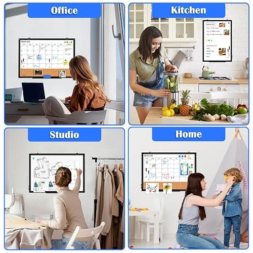 Monthly Calendar Whiteboard Dry Erase Cork Board Combo, 24" x 18" Magnetic Double-Sided Calendar White Board and Bulletin Board with Black Aluminium Frame, Portable Whiteboard for Office, Home, School thumbnail 8