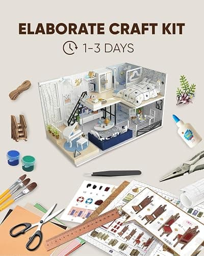 DIY Miniature House Kit, DIY Home Kit for Adults to Build, Modern Dollhouse Kit with Dust Proof & LED, Mayberry Street Miniatures, Ideal Gifts for Birthday,Valentine Christmas(Satisfied Apartment) - Satisfied Apartment thumbnail 5