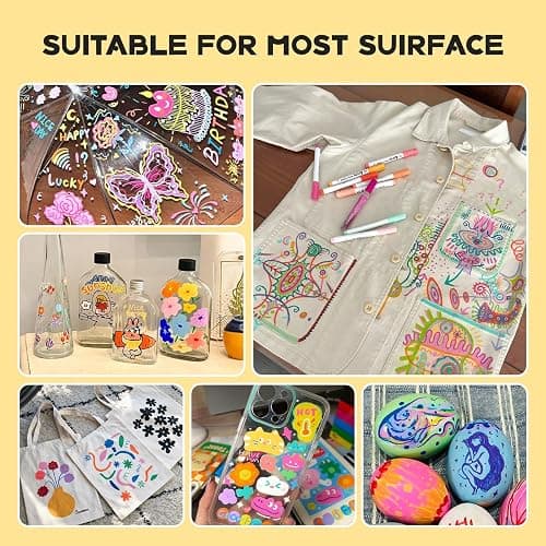 Arrtx 48 Colors Acrylic Marker, for Rock Painting, Extra Brush Tip Markers Paint Pens, Art Supplies, Fabric Paint, Art Markers, Waterproof Paint DIY Crafts Making& 48E thumbnail 5