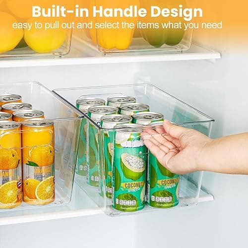 YIHONG 6 Pack Clear Pantry Organizer Bins, Plastic Containers with Handle for Kitchen,Freezer,Cabinet,Closet,Bathroom Under Sink Storage thumbnail 6