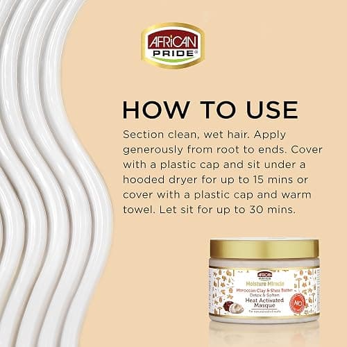 African Pride Moisture Miracle Moroccan Clay & Shea Butter Heat Activated Masque - For Natural Coils & Curls, Detoxes & Softens, Removes Impurities & Product Build-Up from Hair 12 oz thumbnail 4