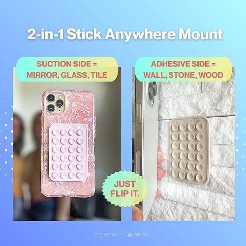 Stick Your Phone Anywhere – Walls, Stone, Mirrors & Glass | Removable, Reusable | Double Sided Silicone Suction Cup Phone Mount & Sticky Phone Grip for Content Creators/Influencers | TikTok (Pink) thumbnail 2