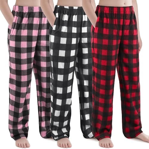 IHU 3 Pack Girls Pajama Pants Micro Fleece Soft PJ Bottoms for Kids Cute Print Lounge Sleep Clothes with Pockets - Image 1