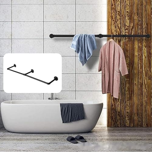 Youyijia Kleiderständer für die Wand 140cm Rohr Kleidergestell Industrieller Stil Wandhänger Abnehmbare Metallkleiderstangen Garderobenstange Schlafzimmer für Flure Wohnzimmer Schlafzimmer Schwarz thumbnail 8