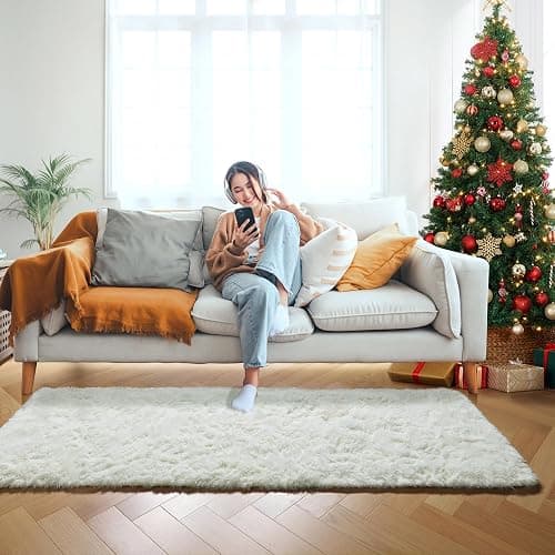 ONASAR Cream White Runner Rugs for Bedroom Living Room, Ivory Fluffy 2x6 Bedside Hallway Area Rug, Ultra Soft Plush Furry Faux Fur Non Slip Floor Carpet for Nursery Kids Dorm Closet Home Decor thumbnail 6