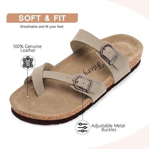 FITORY Women's Slide Sandals with Soft Cork Footbed, Comfort Arch Support Flat Sandals for Summer Size 6-11 thumbnail 2
