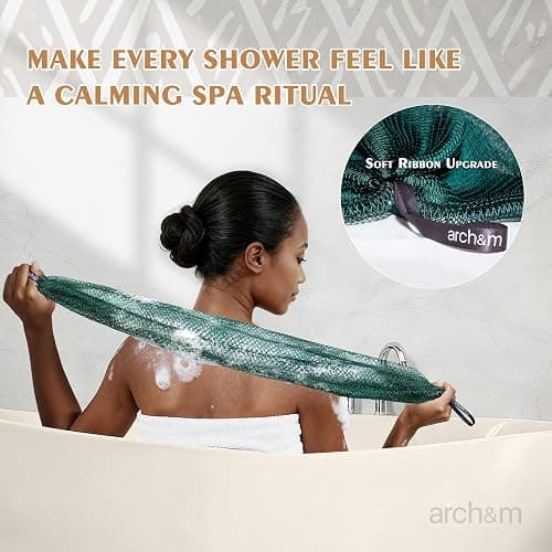 ARCH&M African Net Sponge Authentic 2 Pack - 53" Extra-Long Body Scrubber for Women and Men Daily Use Body Care, Shower Loofah Exfoliating Bath Sponge, Travel Portable Bath Accessories Gifts thumbnail 4