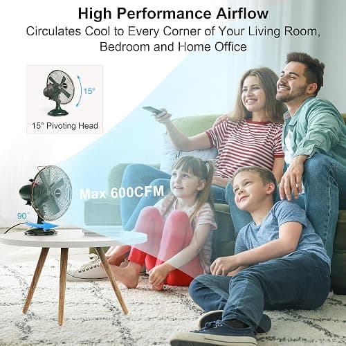 AMACOOL Oscillating Vintage Fan, All Metal 8" Retro Table Top Fan, Adjustable Head Tilt, Quiet 3 Speeds Plug-In Desk Fan for Bedroom Home Office & Kitchen thumbnail 5