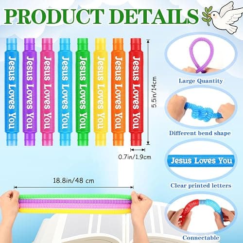 Skylety 64 Pack Christian Easter Gifts for Kids Pop Tubes Sensory Fidget Toy Party Favors 8 Colors Jesus Loves You Pop Tubes Creativity Fun for Toddler Kids Easter Party Favors Sunday School Gifts thumbnail 3