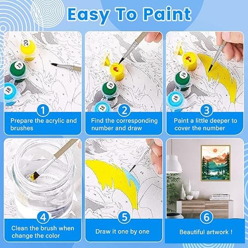 Yunnuo Landscape Paint by Numbers Kit for Adults Beginner, Sun & Mountain Paint by Number Canvas,Acrylic Abstract Paint with Numbers for with 3 Pcs Paintbrushes Home Wall Decor Gift (16 x 20 in) thumbnail 6