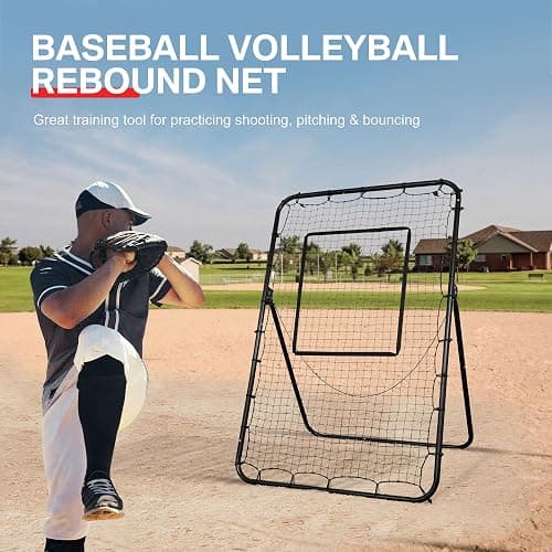 BALWONER 5 Angles Adjustable Pitch Back Baseball Softball Lacrosse Volleyball Soccer Rebound Bounce Back Net with Strike Zone thumbnail 2