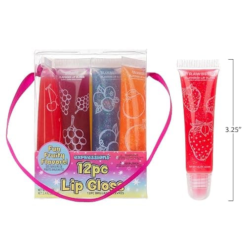 EXPRESSIONS 12 pc Lip Gloss Set, Flavored Lipgloss Squeeze Tubes with Carrying Case, Lip Gloss Set Value Pack, Assorted Fruit Flavored Lip Glosses, Kid-Friendly Non Toxic Makeup (12) thumbnail 6