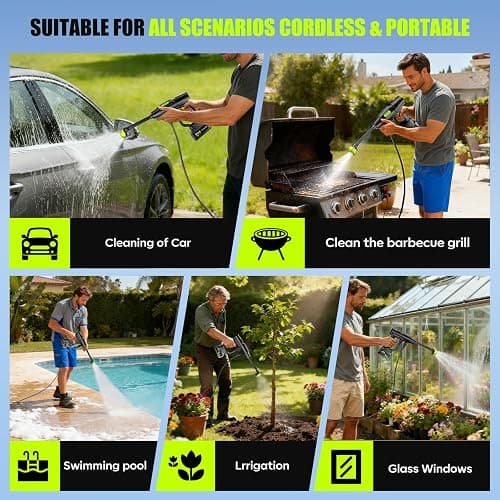 Cordless Pressure Washer with 30 Speed Levels & 6-in-1 Nozzle | Battery Powered, 24FT High-Elastic Hose, Handheld Portable, Car & Garden Cleaning, Patio Use thumbnail 4