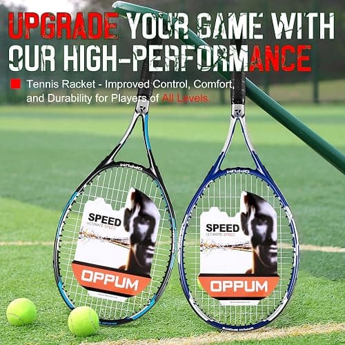 OPPUM PRO-500 Adult Tennis Rackets, 2-Pack Pre-Strung Racquets for Beginners & Intermediate with Carry Bag & 2 Balls, 105 Sq Inch Oversized Head for Women & Men, Arm Friendly Vibration Control thumbnail 4