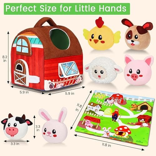 Avesa Baby Toys 6-12 Months - Soft Barn Toy with Stuffed Farm Animals, Rattle - Montessori Toys for Babies 6-12 Months Sensory Infant Toy for Toddlers 1-3 Year Old Boy Girl Baby Birthday thumbnail 3
