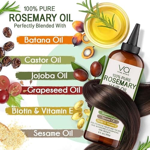 VITAL AFFAIR 100% Pure Rosemary Oil For Hair Growth With Castor, Batana, Jojoba Oil - Infused With Biotin & Vitamin E-Blend of Effective Hair Oils for Hair Growth-Strengthening Treatment 6 Fl Oz - Natural Light Rosemary - 6 Fl Oz (Pack of 1) thumbnail 3