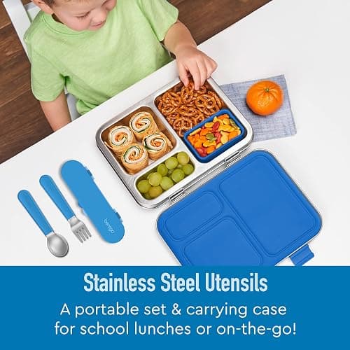 Bentgo Kids Stainless Steel Utensil Set - Reusable Fork, Spoon & Storage Case, PFAS- & BPA-Free, Easy-Grip Handles, Lightweight, Dishwasher Safe, School Lunch, Travel & Outdoors (Blue) thumbnail 3