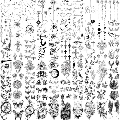77 Sheets Temporary Tattoo for Men and Women, 17 Sheets Half Arm Chest Shoulder Fake Tattoos, 60 sheets Tiny Black for Adults, Waterproof Realistic Tattoos Long-Lasting thumbnail 2