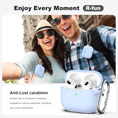 R-fun Compatible with AirPods 3 Case Cover, Silicone Protective Accessories Skin with Keychain Compatible with Apple AirPod 3rd Generation 2021 for Women Men Girls Boys,Front LED Visible,Sky Blue thumbnail 2