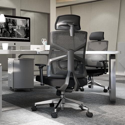 HOLLUDLE Silla de Oficina Ergonómica con Respaldo Adaptativo, Silla de Escritorio de Alto Respaldo con Reposabrazos 4D, Profundidad de Asiento Ajustable, Soporte Lumbar y Reposacabezas 2D, Negro thumbnail 7