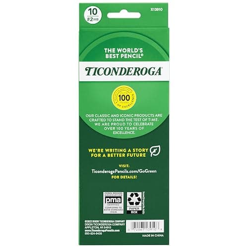 Ticonderoga X13910 Striped Wood-Cased Pencils, 2 HB Soft, Pre-Sharpened, 10 Count, Assorted Colors thumbnail 3