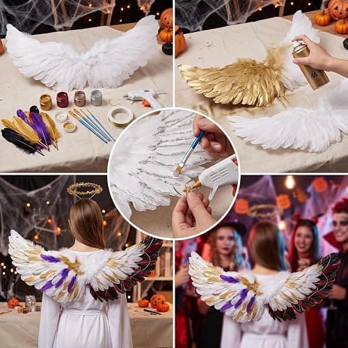 Gejoy Angel Wings 2 Pack Feather Halloween Costume for Women Girls | Elastic Straps Fit, Cosplay Ready, Angel Feather Wings, 2 Pack Set, Small Angel Costume for Women Girls Party thumbnail 6