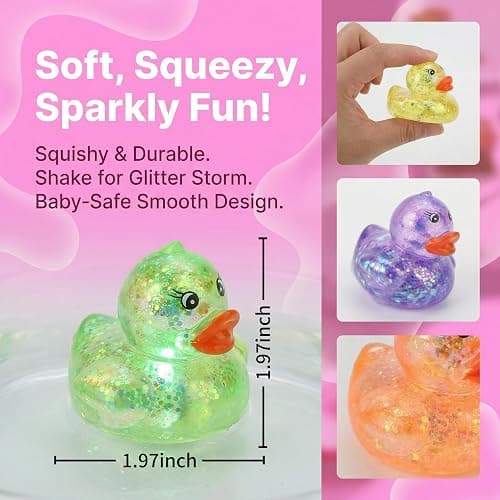 12 Pcs Gliter Mini Duck Squishy, Cute Colorful Slow Rise Fidget Stress Balls for Adult Sensory Ducks for Gifts Office Stocking Stuffer ADHD Autism Anxiety Relief thumbnail 3