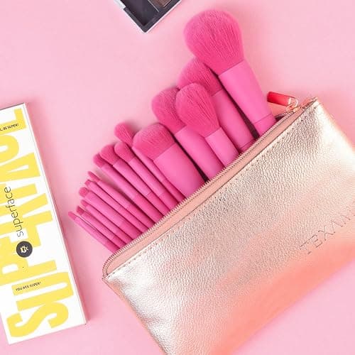 Makeup Brush Set, 15 Piece Quality Makeup Brushes, Premium Synthetic Make Up Brushes for Foundation Powder Blush Highlighter Concealer Makeup Brush Kit for Travel, Hot Pink thumbnail 3