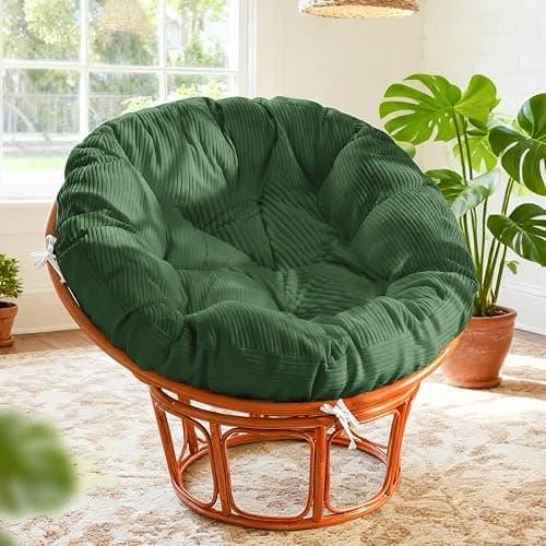 Tycdiose Indoor Papasan Chair Cushion with Corduroy Cover (Without Chair), Papasan Cushion with Hidden Zipper & Straps, 48 x 48 x7.8 Inch Round Papasan Supportive Cushion, Green thumbnail 4