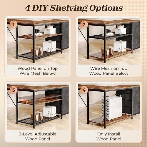 PRAISUN 61" L Shaped Desk with Power Outlets and USB-C Port, Reversible Computer Corner Office Desk with 4 Fabric Drawers and 2 Height-Adjustable Shelves, Large for Gaming Writing Study, Rustic Brown thumbnail 5