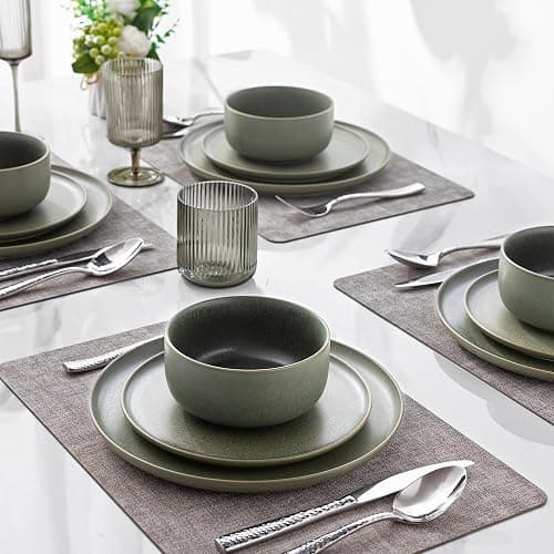 LERATIO Stoneware Dinnerware Sets for 6,Handcarft Ceramic Plates and Bowls Sets,Chip and Scratch Resistant Dishes, Dishwasher & Microwave Safe, Oven safe,Reactive Glaze-Green thumbnail 9